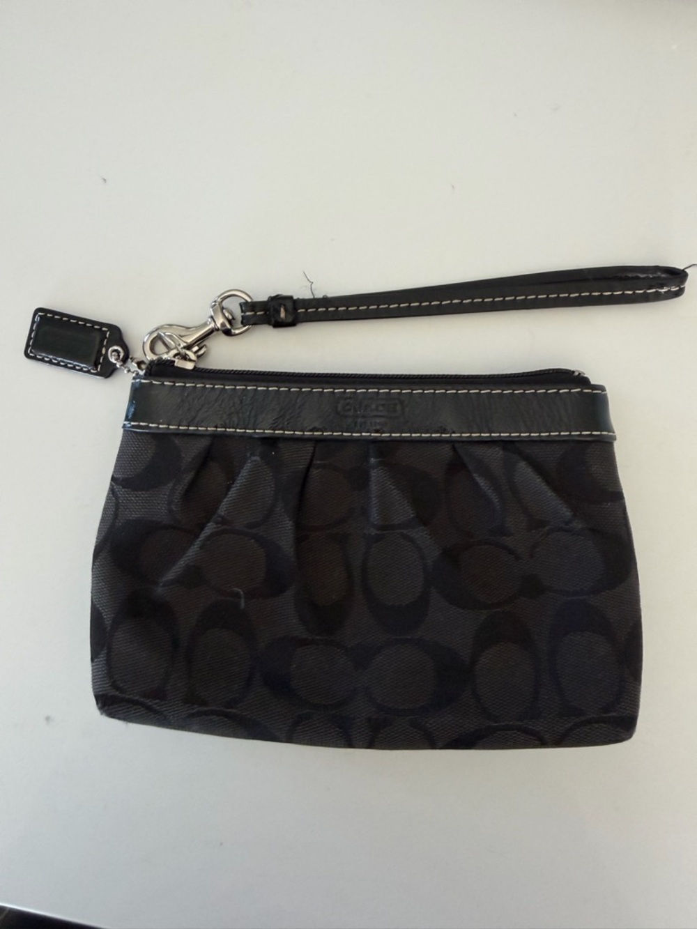 Coach Black Signature Wristlet with Leather Strap